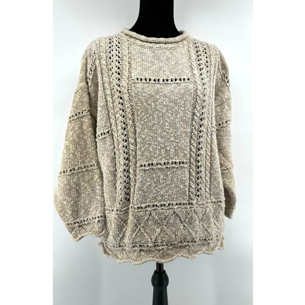 TiVoli Linen Open Knit Sweater Women's Size S Boho Peasant